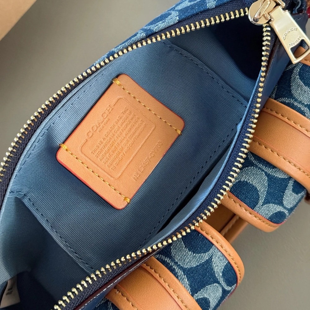 COACH Ashton Baguette Bag In Signature Canvas Denim/Brown CY700 - Picture 8 of 13